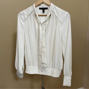 White House Black Market Ivory Tie-Front Long Sleeve Blouse